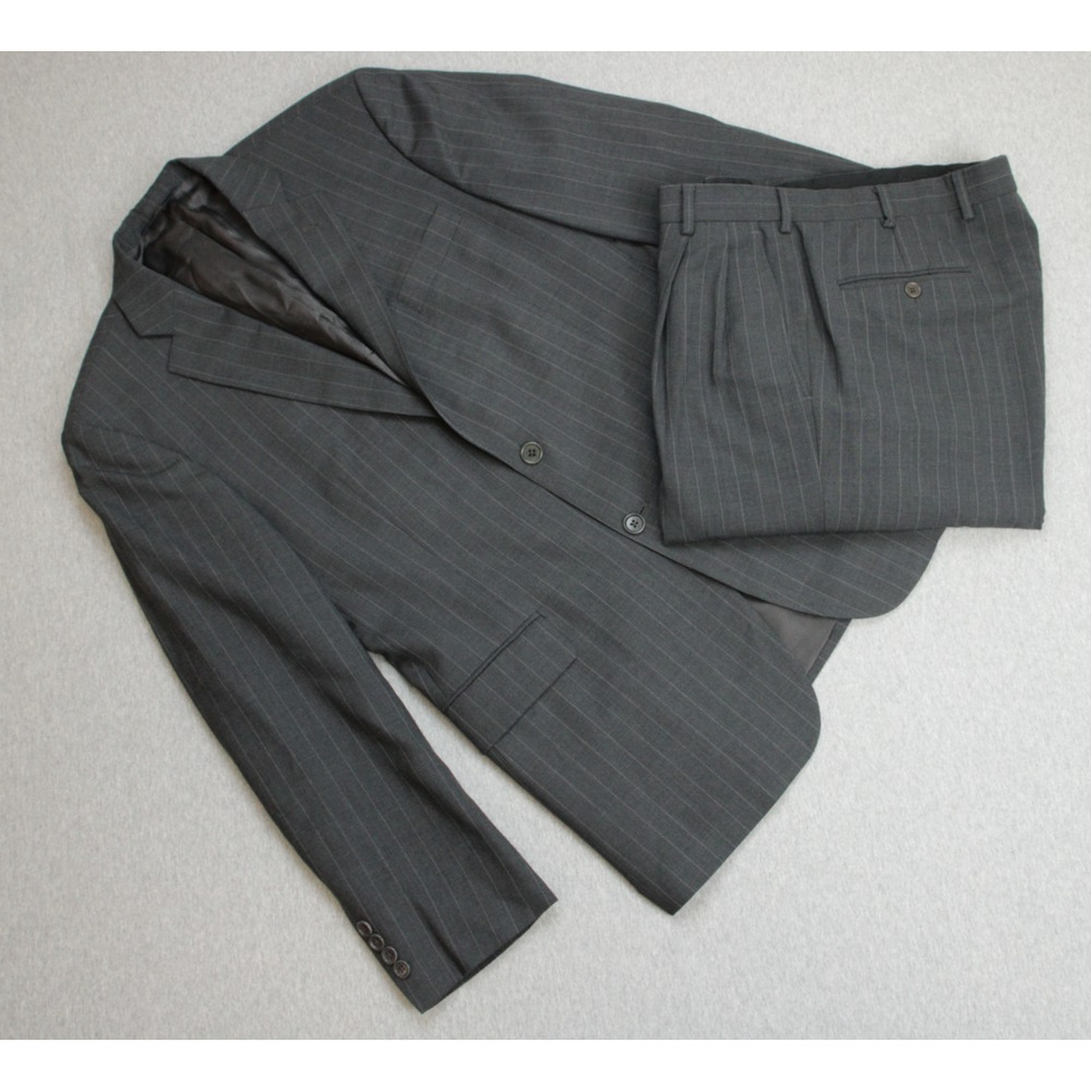 Brooks Brothers Suit Men 41R Gray 346 Pinstripe Wool Blend Stretch 35 x 29 Pants